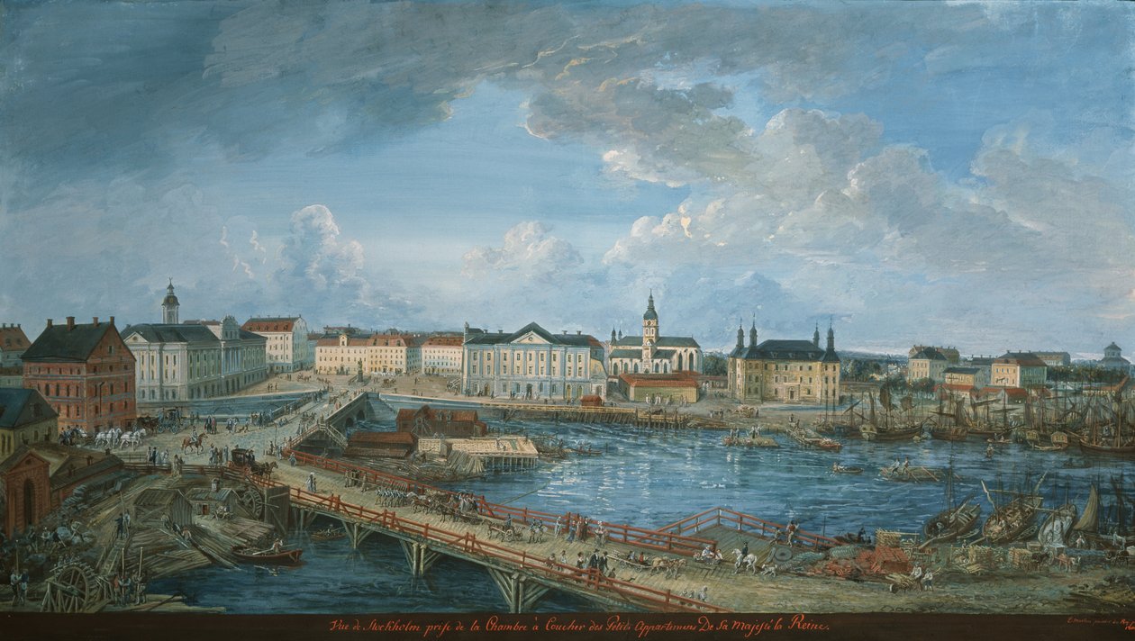 Pohled na Stockholm z královského paláce, 1801 (kvaš na plátně) od Elias Martin