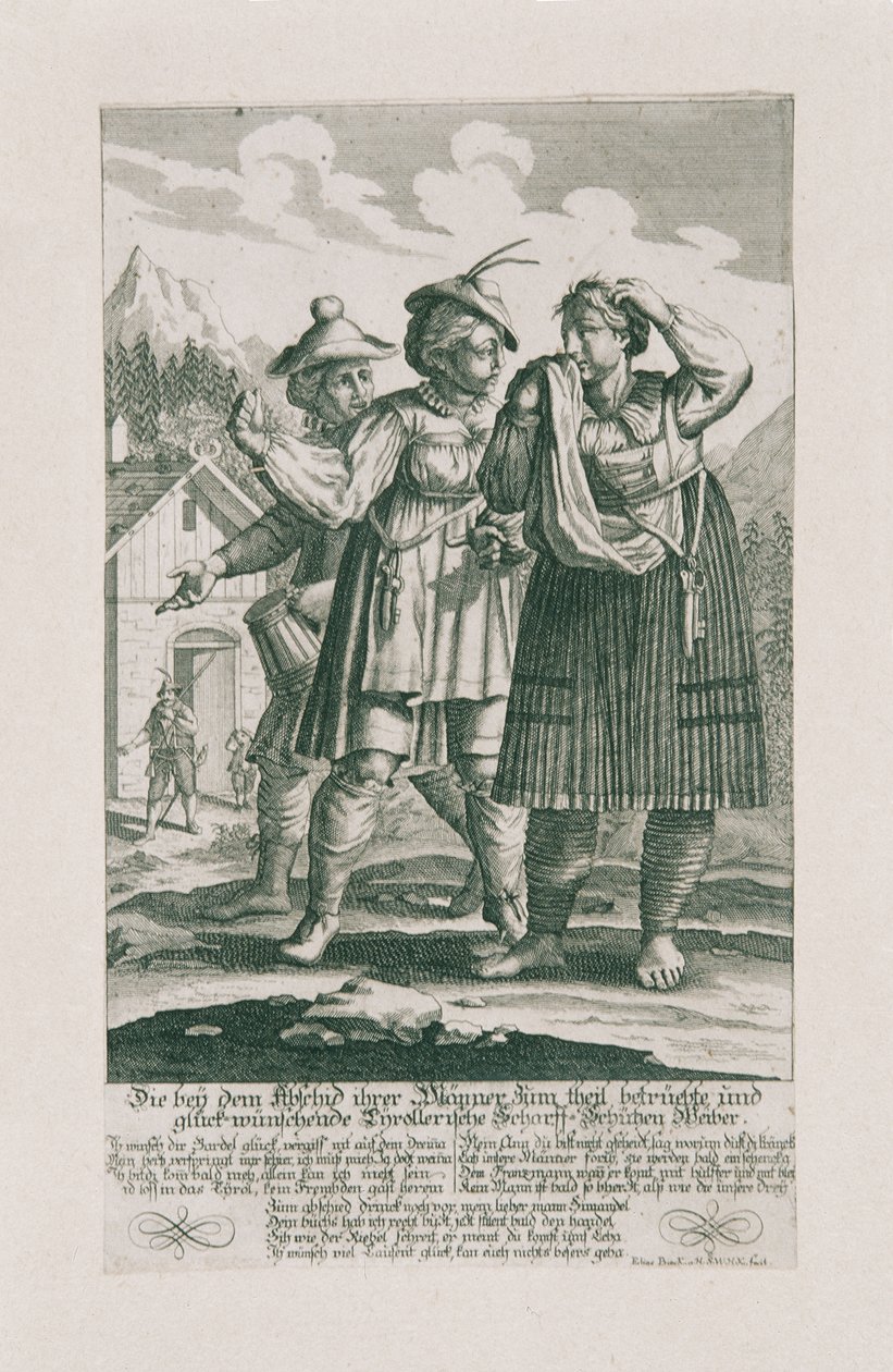 Tyrolská obrana z roku 1703: Tyrollerische Scharff-Schützen ženy od Elias Baeck