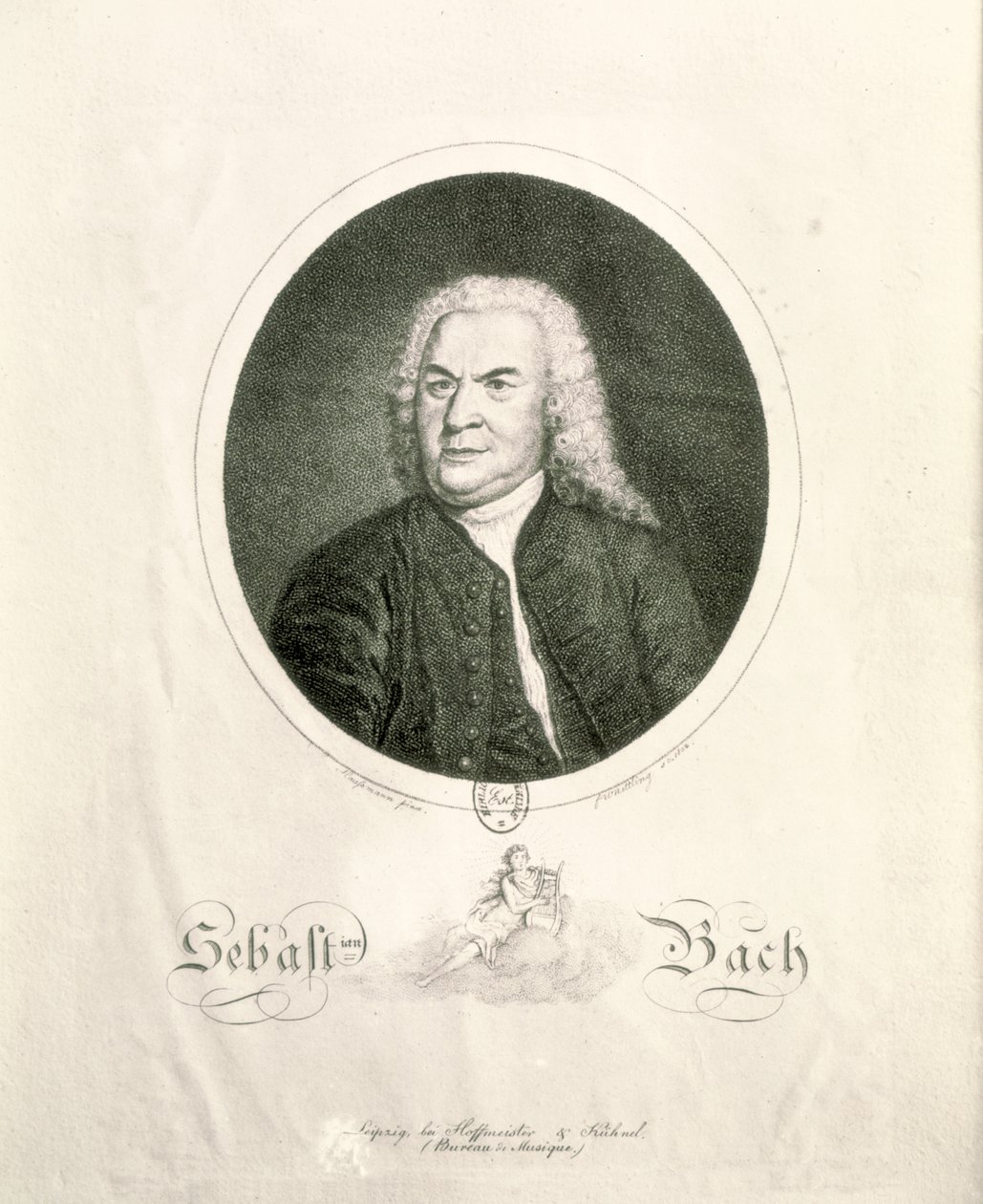 Portrét Johanna Sebastiana Bacha (1685-1750) vyrytý Friedrichem Wilhelmem Nettlingem (rytina) (černobílá fotografie) od Elias Gottleib Haussmann