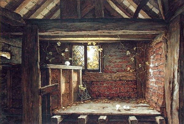 Mezi raftaři, Speke Hall, Liverpool (akvarel na papíře na palubě) od Elias Mollineaux Bancroft