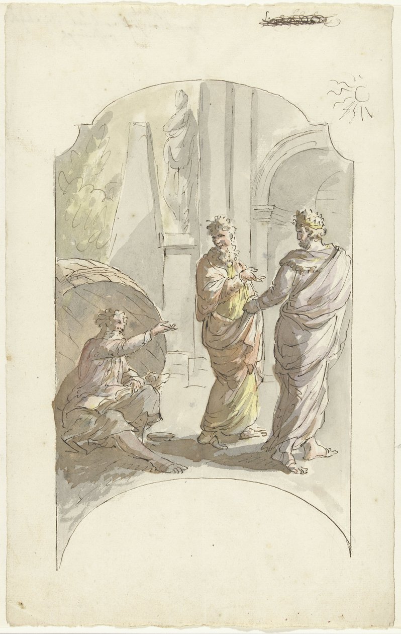Diogenes žádá Alexandra, aby nestál v jeho světle od Elias van Nijmegen