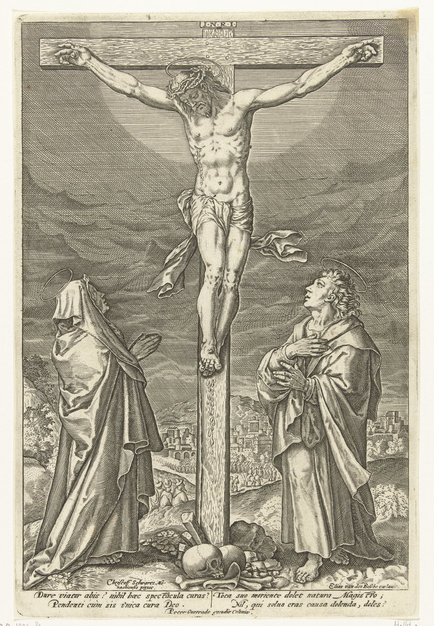 Kristus na kříži s Marií a Janem Křtitelem Umučení Krista (název série) od Elias van den Bossche