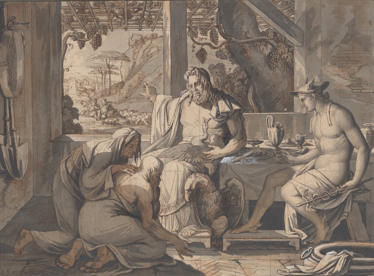 Jupiter a Merkur se zjevují Filemonovi a Baucisovi, 1809. od Elie Honore Montagny