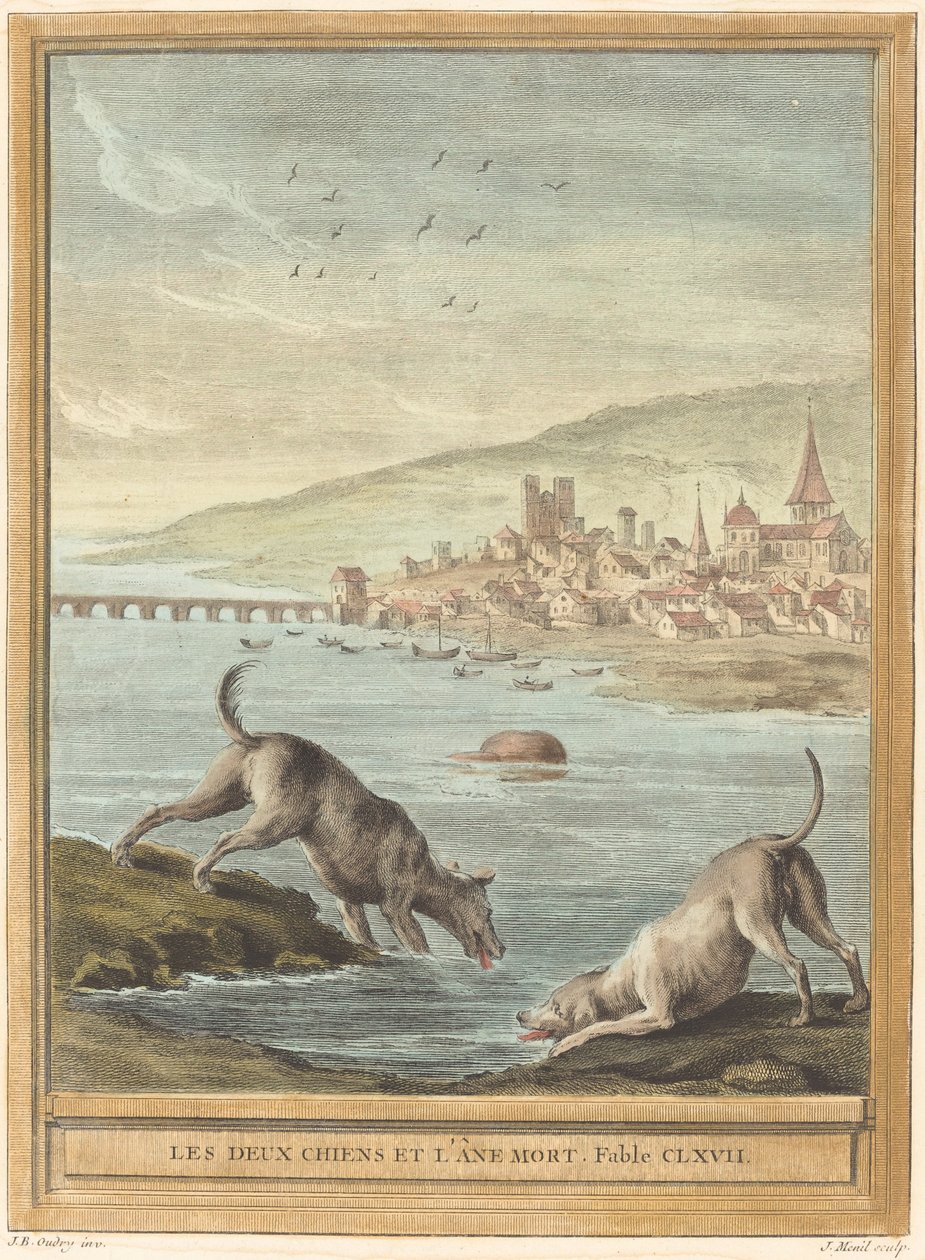 Dva psi a mrtvý osel od Elie du Mesnil after Jean Baptiste Oudry