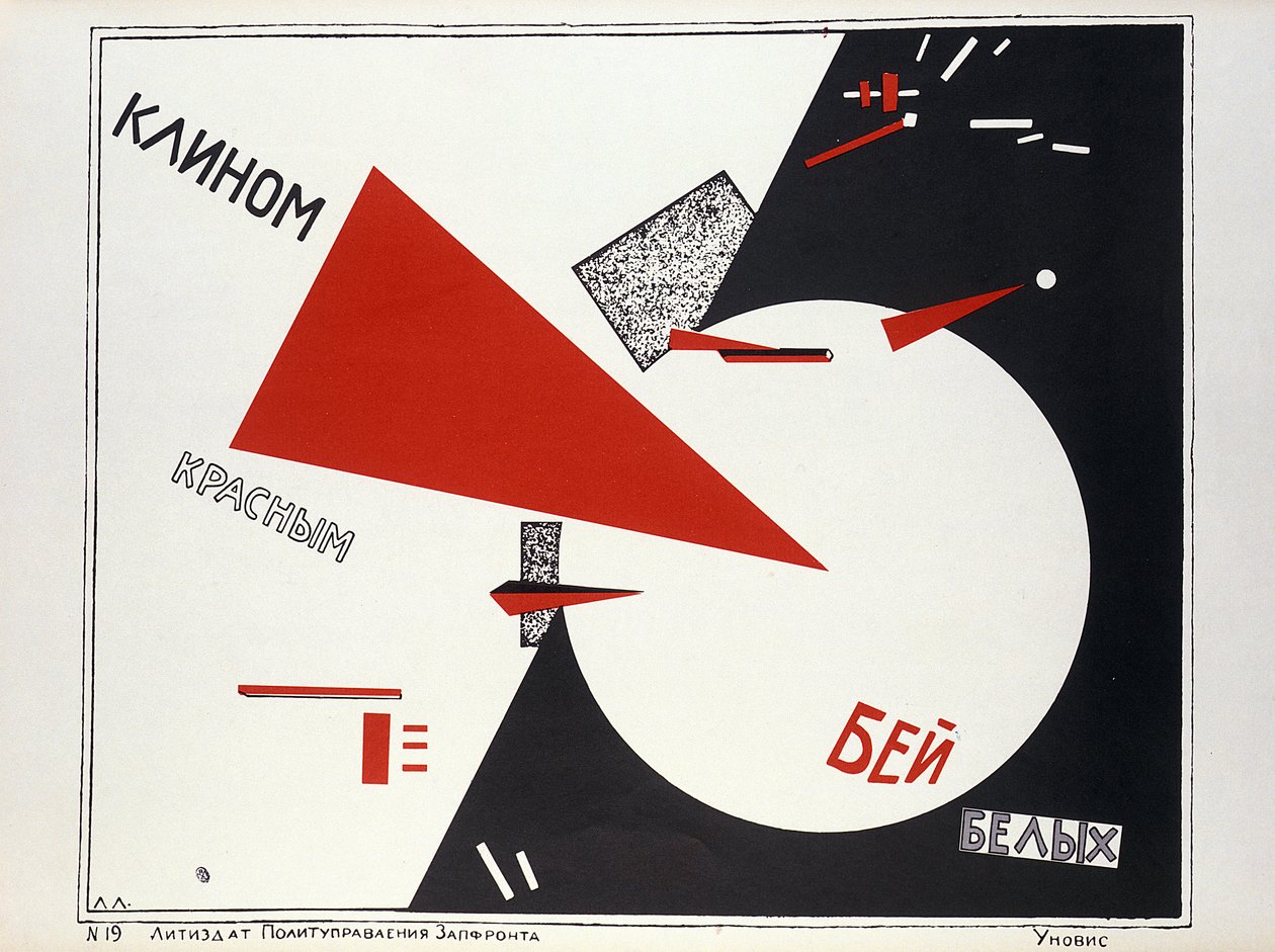 S červeným trojúhelníkem trefí bílé! , propagandistický plakát od Eliezer Markowich Lissitzky