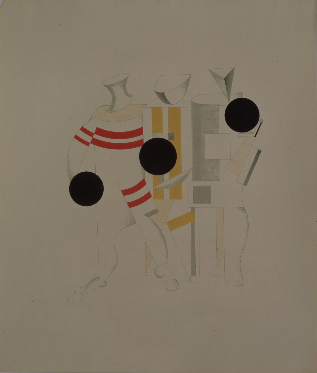 Sportovci. Figurka k opeře Vítězství nad sluncem od A. Kruchenycha, 1920-1921 od Eliezer Markowich Lissitzky
