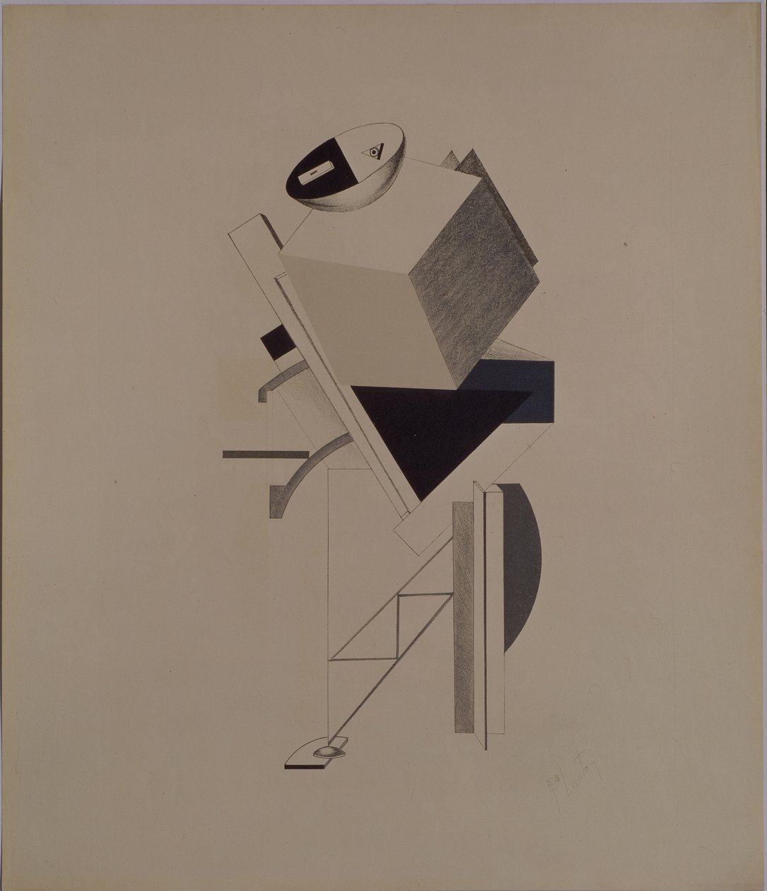 Silný chlap. Figurka k opeře Vítězství nad sluncem od A. Kruchenycha, 1920-1921 od Eliezer Markowich Lissitzky