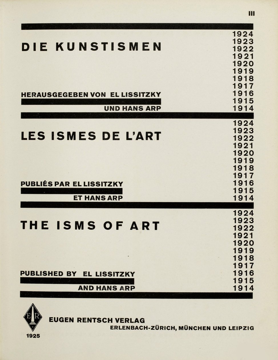 Titulní strana: Die Kunstismen. Ismy umění od El Lissitzky a Hans Arp, 1925. od Eliezer Markowich Lissitzky