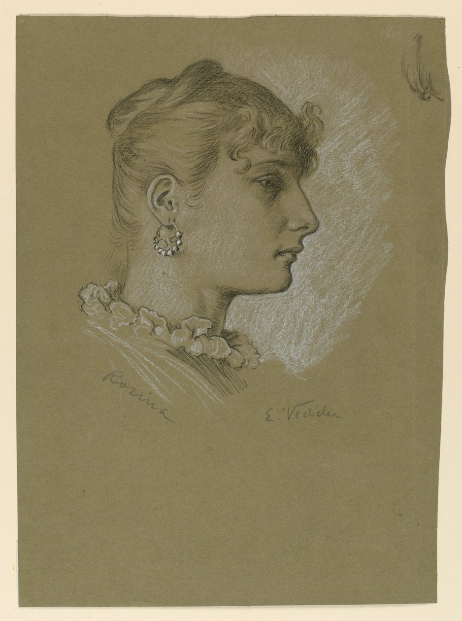 Kresba, Hlava ženy, profil: Rosina, asi 1885 od Elihu Vedder