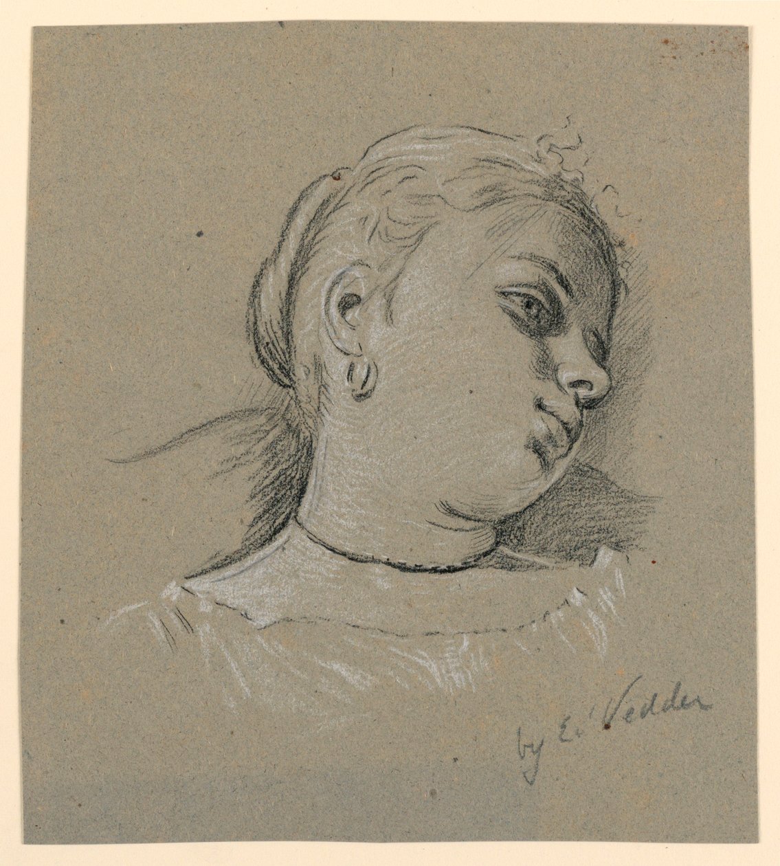 Kresba, Hlava italské dívky, asi 1885 od Elihu Vedder