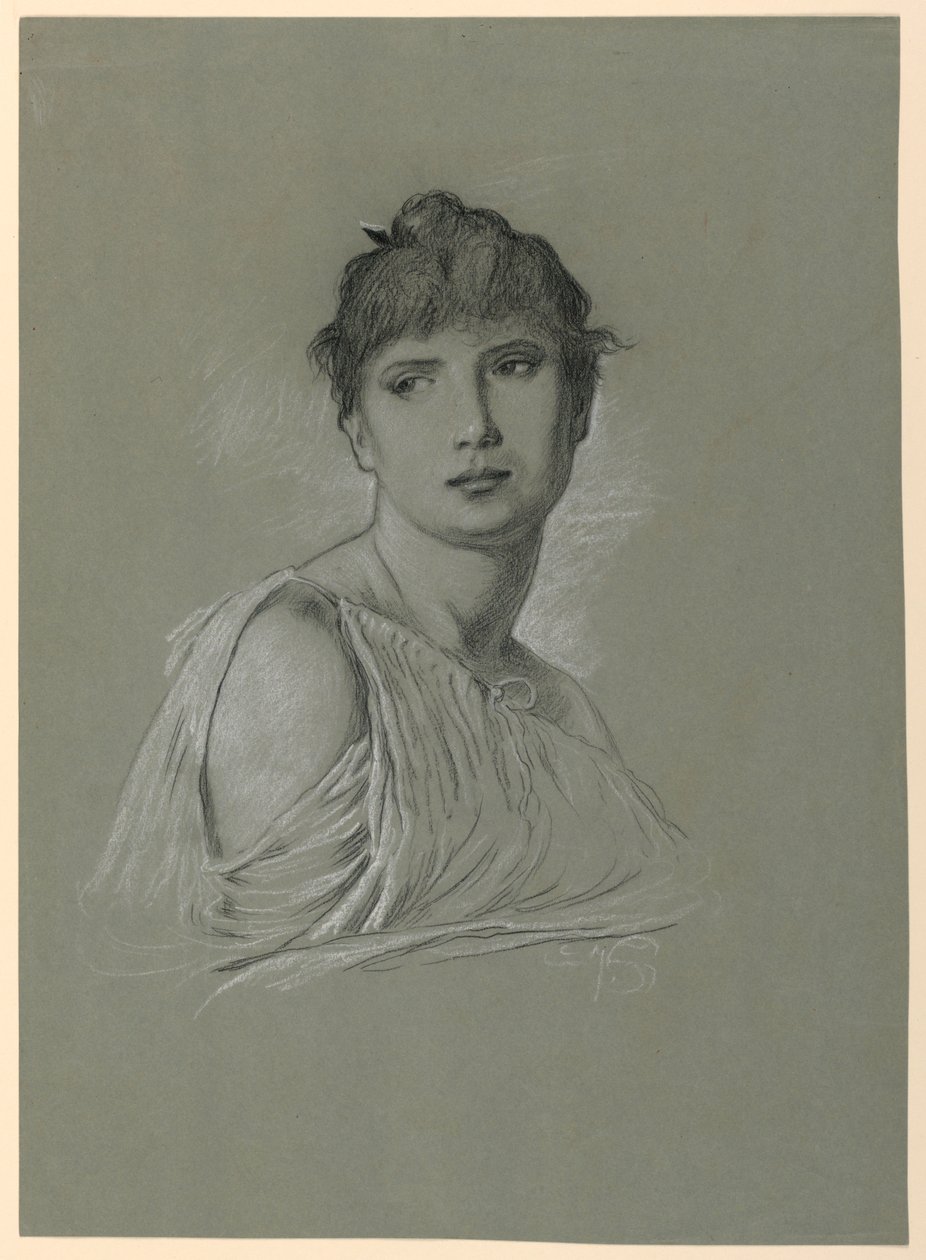 Kresba, Portrétní skica mladé ženy, asi 1885 od Elihu Vedder