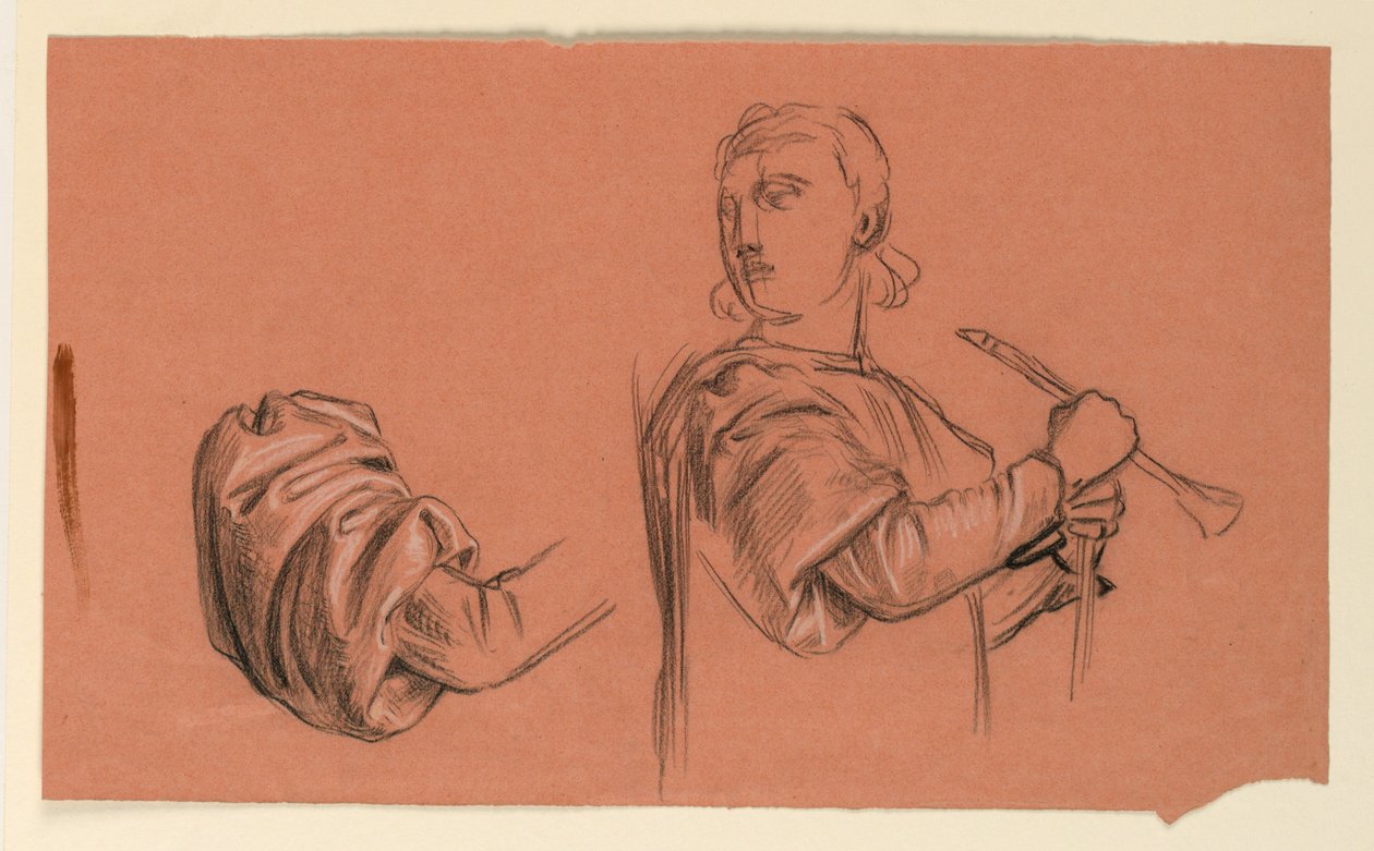 Kresba, detaily studie postavy, asi 1885 od Elihu Vedder