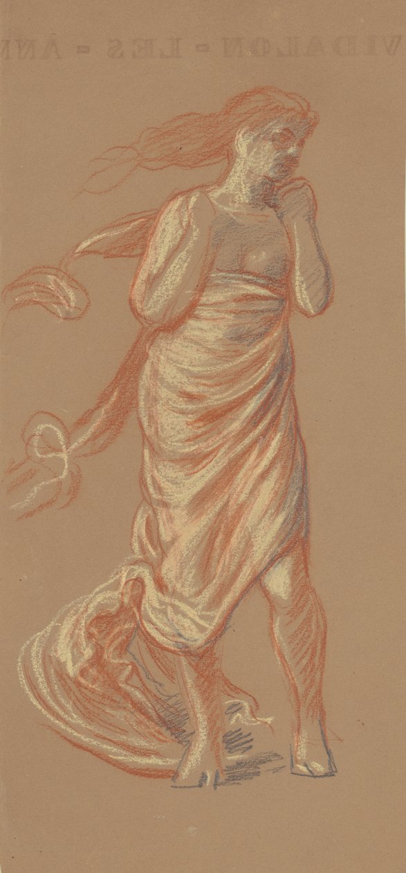 Stojící zahalená ženská postava, cca 1872-77 (pastel na tkaném papíře) od Elihu Vedder