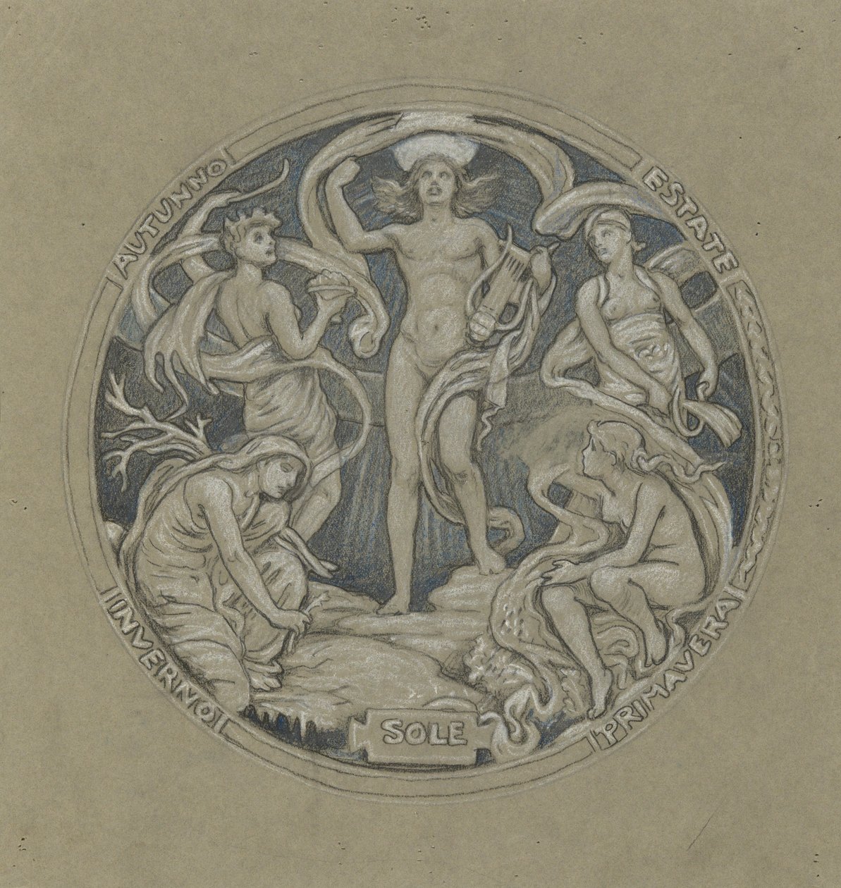 Studie pro Center Circle of Huntington Ceiling: Apollo and Attendants od Elihu Vedder