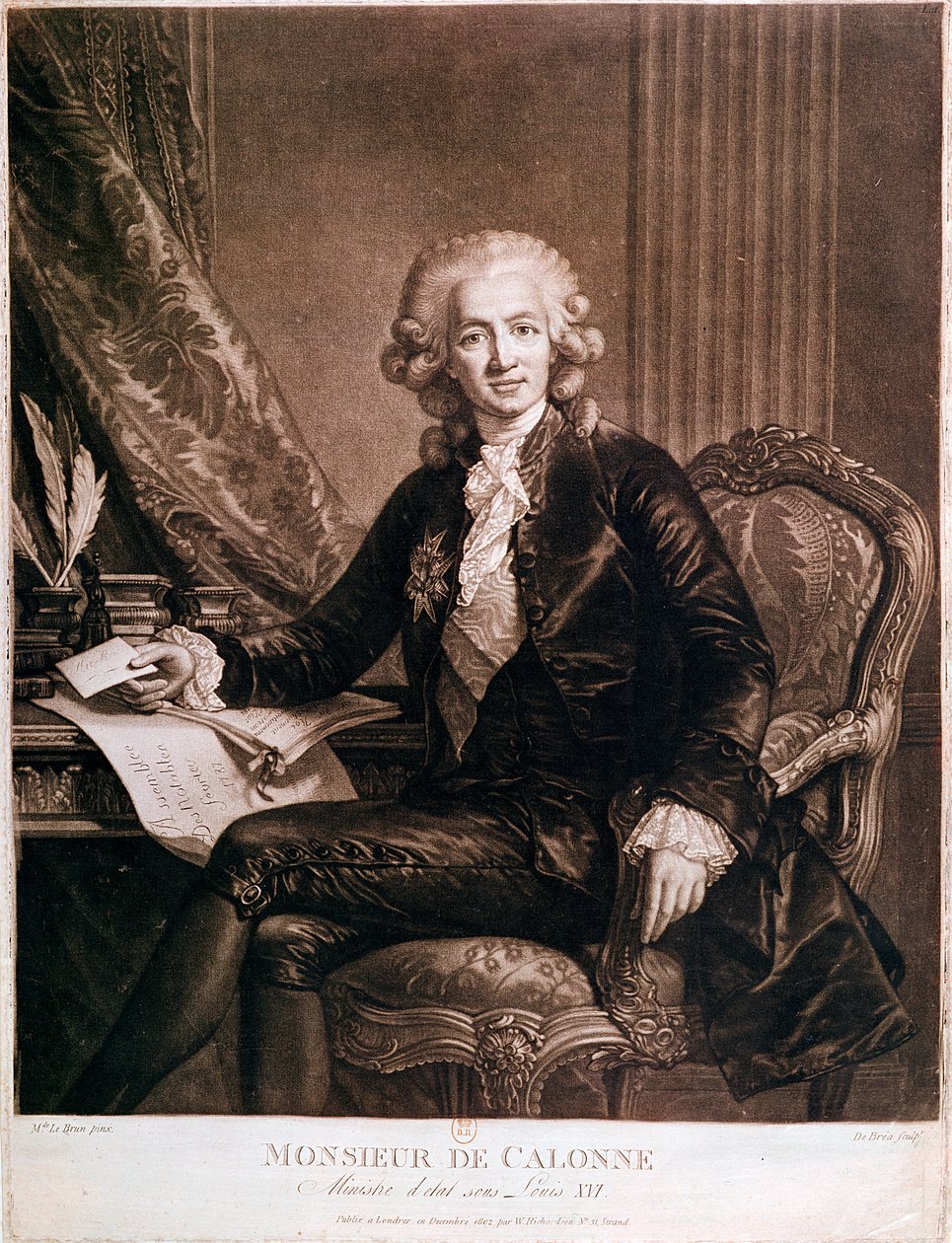 Charles Alexandre de Calonne (1734-1802) Generální kontrolor financí Ludvíka XVI. (1754-93) vyryl de Brea od Elisabeth Louise Vigee Lebrun