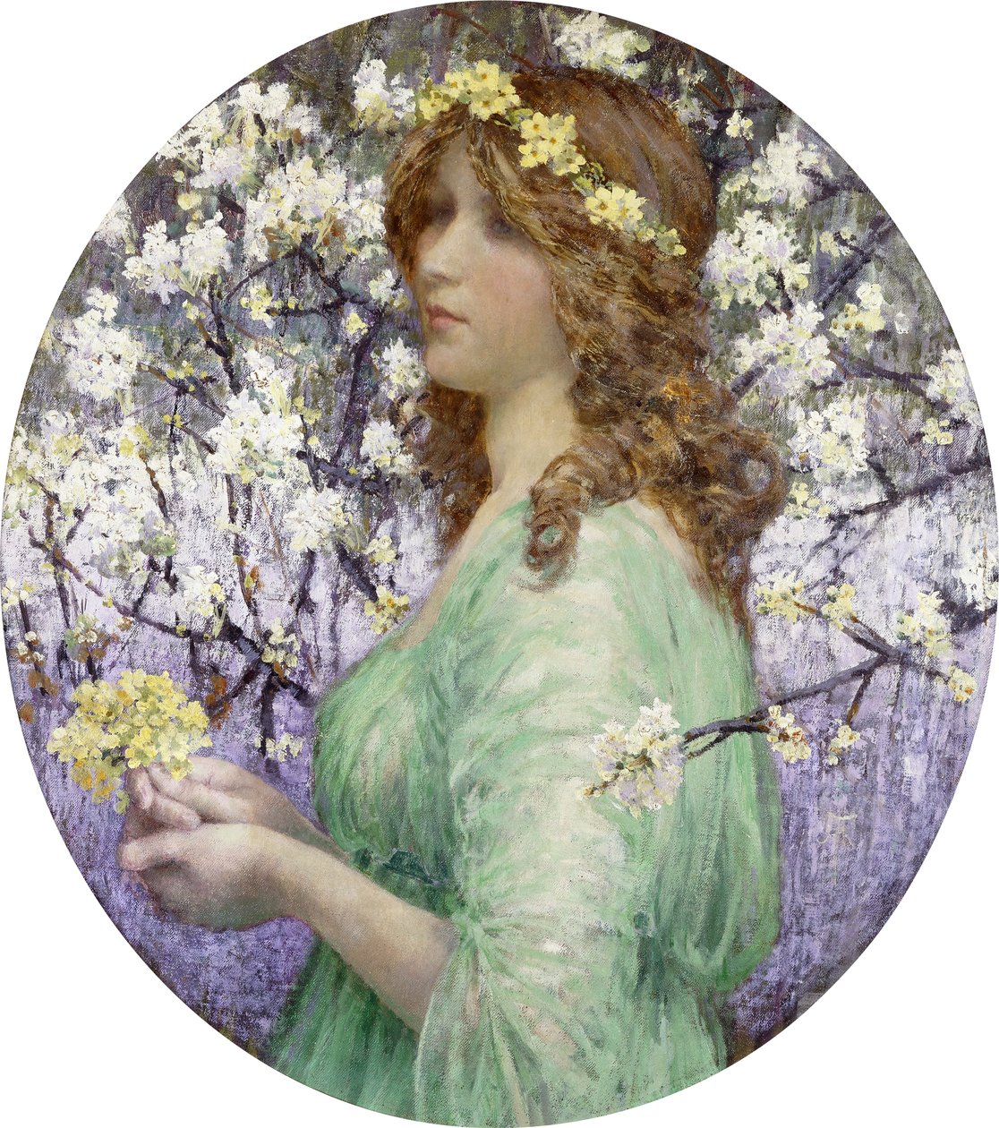Jeune Femme au Bouquet (oválný olej na plátně, položený na desce) od Elisabeth (attr. to) Sonrel