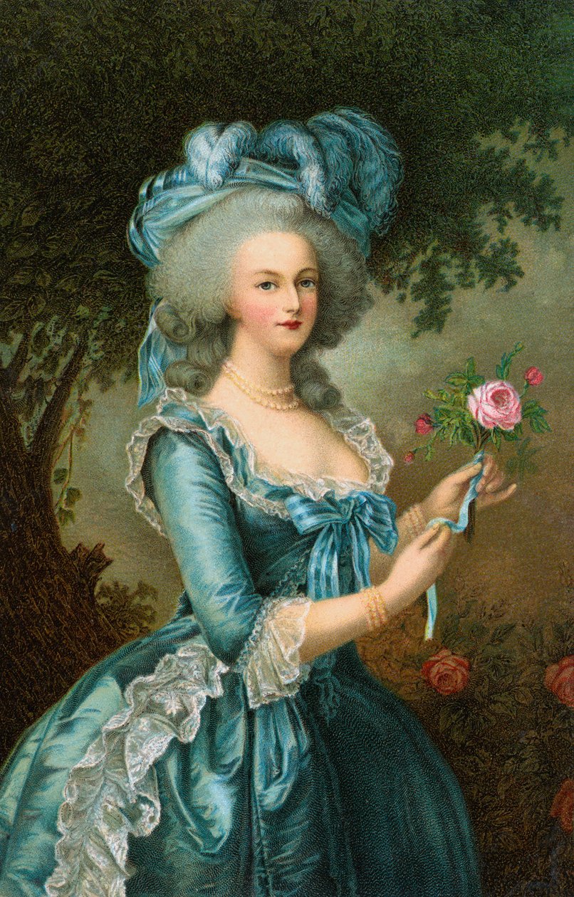 Portrét Marie-Antoinetty s růží od Elisabeth Louise (after) Vigee Lebrun