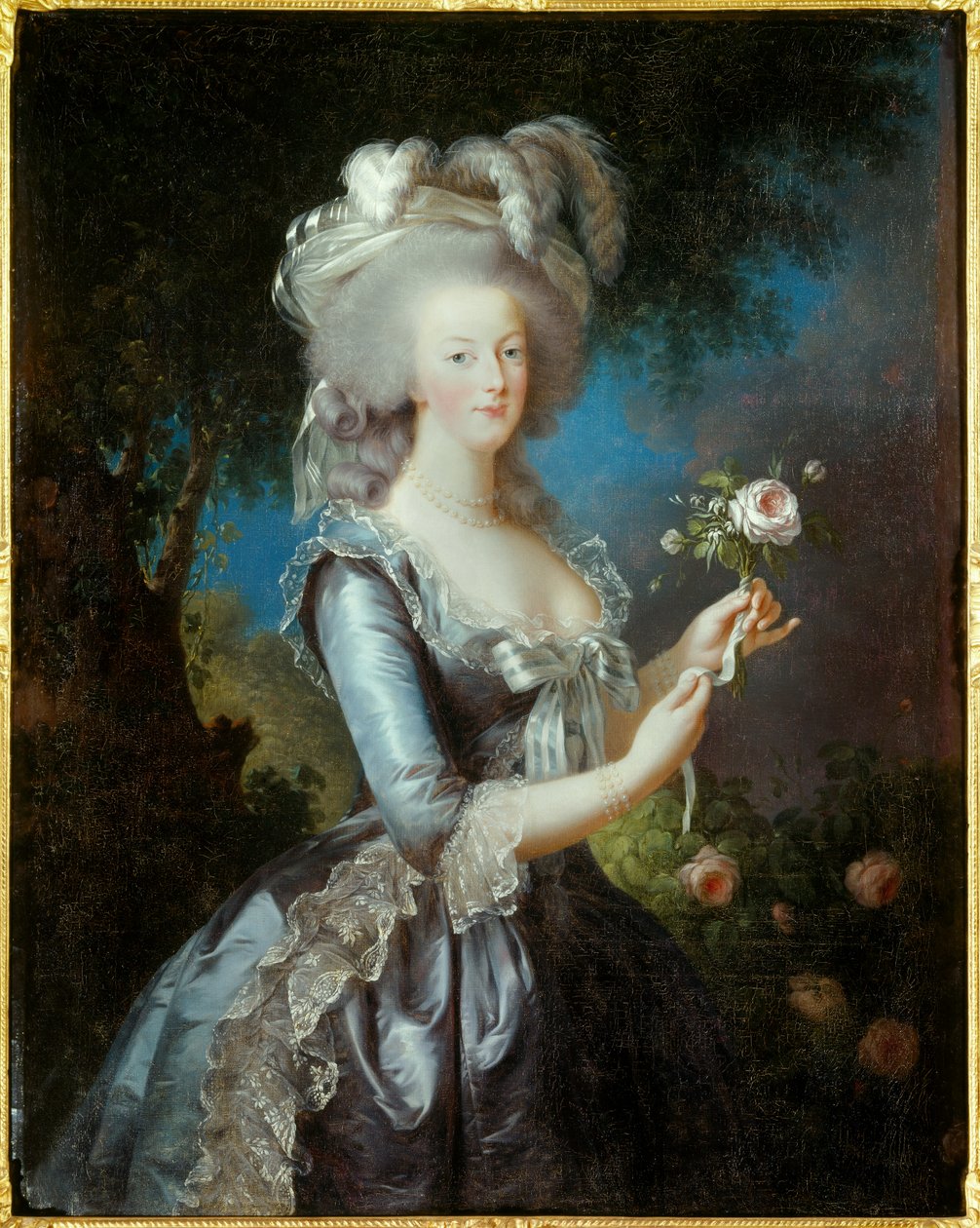 Růžový portrét Marie Antoinetty Lotrinské Habsburské od Elisabeth Louise Vigee Lebrun