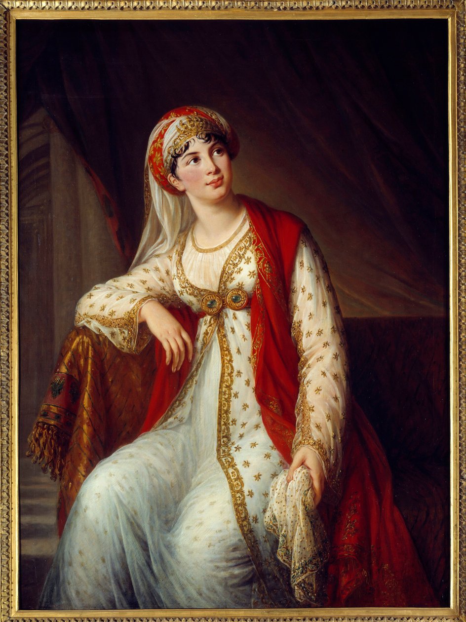 Portrét italské zpěvačky Giuseppiny Grassini (1773-1850) v roli Zaire ve stejnojmenné Voltairově hře (1694-1746) Byla milenkou Napoleona Bonaparta a vévody z Wellingtonu. Obraz Marie Elisabeth Louise Vigee Le brun (ou Vige od Elisabeth Louise Vigee Lebrun