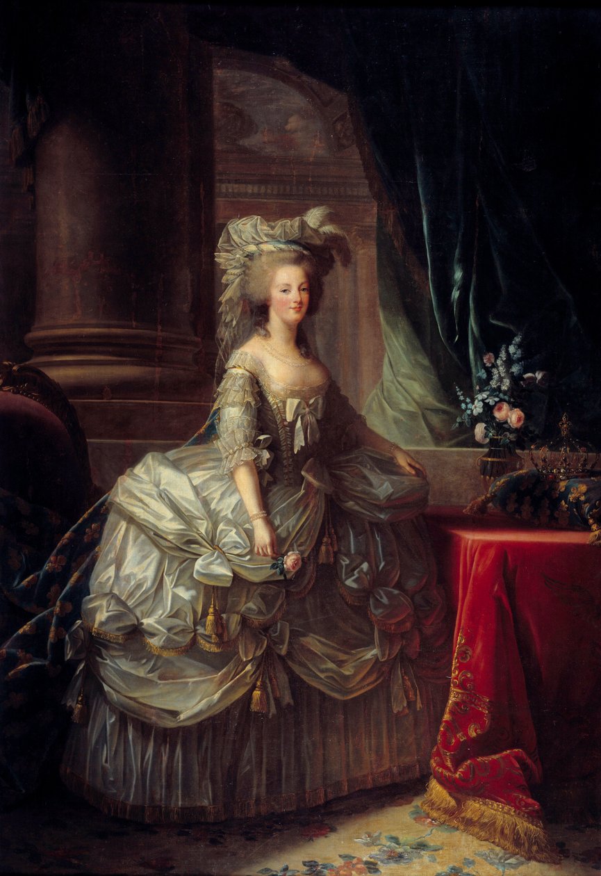 Portrét královny Marie Antoinetty (1755 - 1793). Obraz Marie Elisabeth Louise Vigee Le brun (nebo Vigee-Lebrun nebo Vigee Lebrun) (1755-1842). 19. století. Olej na plátně. Rozměr: 2,76 x 1,93 m. - Celovečerní portrét královny Marie Antoinetty (1755-1793). od Elisabeth Louise Vigee Lebrun