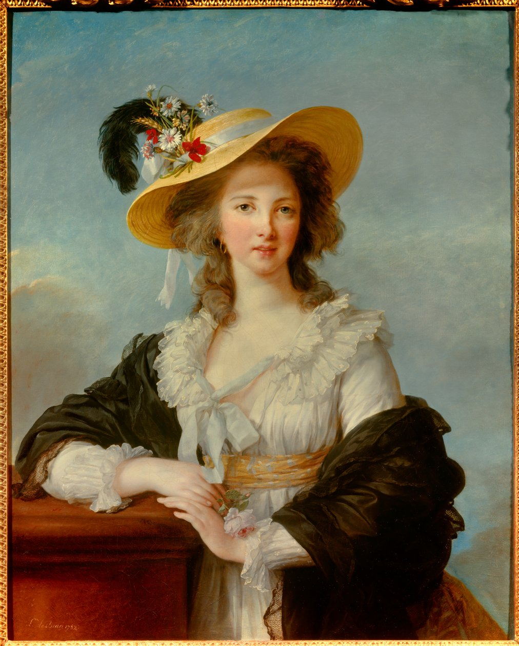 Portrét Yolande Gabrielle Martine de Polastron, vévodkyně z Polignacu (1749-1793) s malbou slaměného klobouku od Marie Elisabeth Louise Vigee Le brun (nebo Vigee-Lebrun nebo Vigee Lebrun) (1755-1842) 1782 Sun. 0,92x0,73 m - Portrét vévodkyně - Portrét od Elisabeth Louise Vigee Lebrun