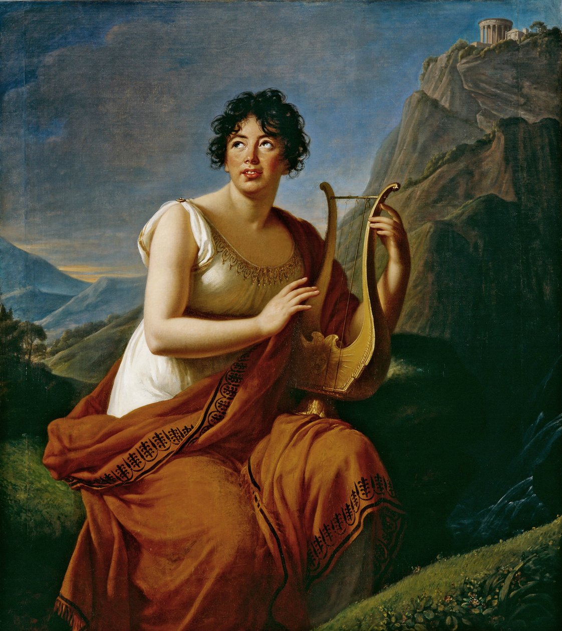 Portrét autorky Baronne Anne Louise Germaine de Staël 1766-1817 jako Corinne na mysu Misenum, od Elisabeth Louise Vigee Lebrun
