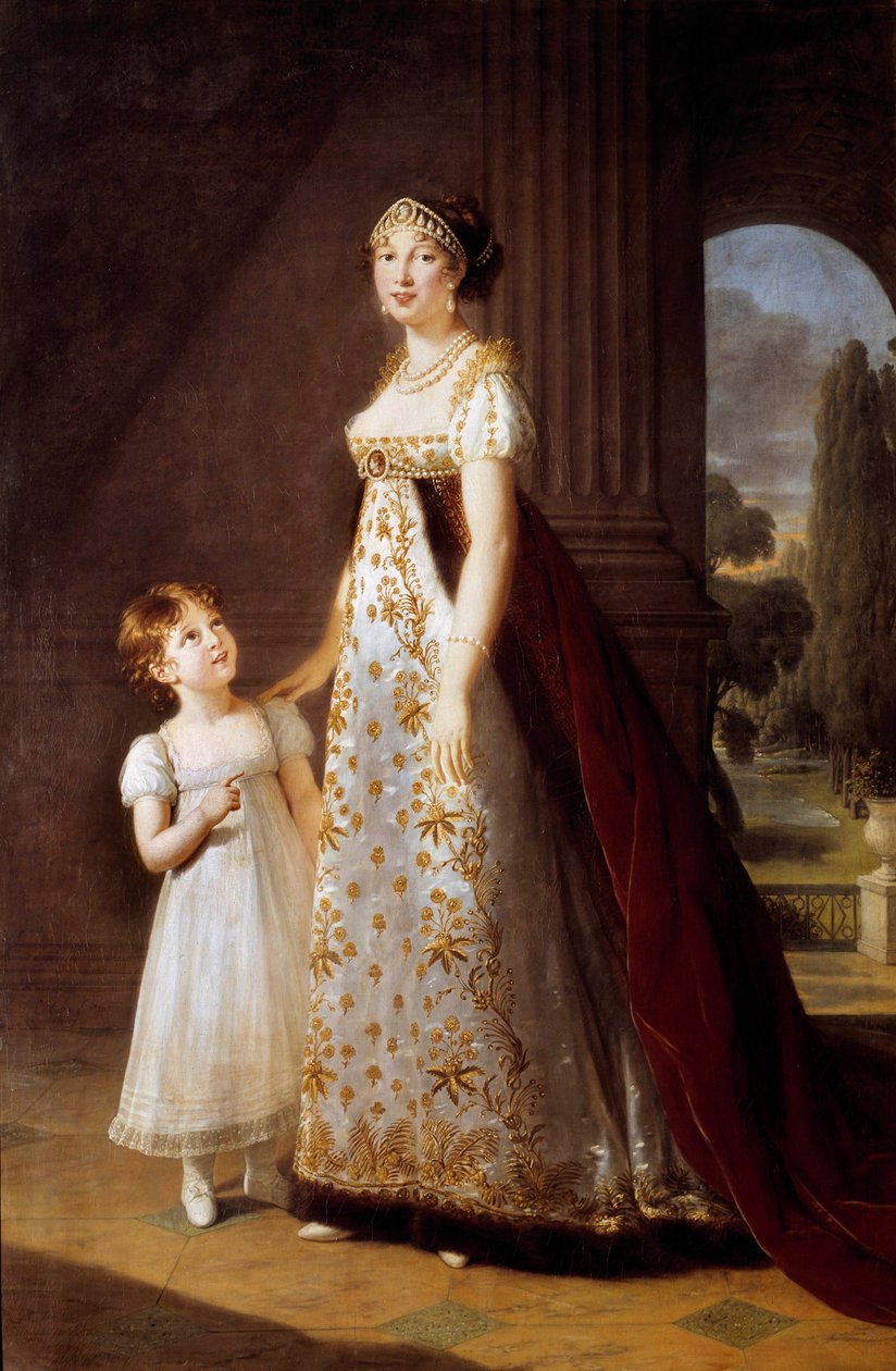 Portréty na nohou Marie Annonciade Caroline Bonaparte (1782-1839) Princezna Murat s dcerou Laetitia (Maria Letizia Josephine Murat od Elisabeth Louise Vigee Lebrun