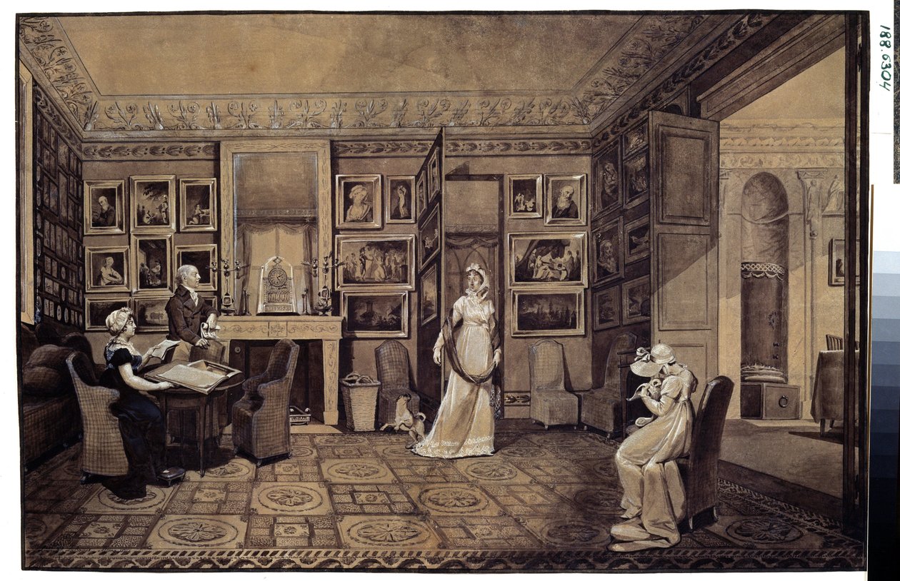 Přijímací pokoj v Domě knížete Ivana Ivanoviče Barjatinského (1772-1825) v Altoně (Přijímací pokoj v domě Barjatinských v Altoně). Kresba Marie Louise Elisabeth Vigee-Lebrun (Vigee Lebrun) (1755-1842) od Elisabeth Louise Vigee Lebrun