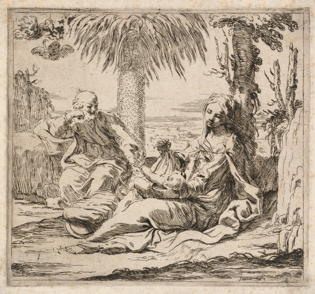 Odpočinek při útěku do Egypta od Elisabetta Sirani