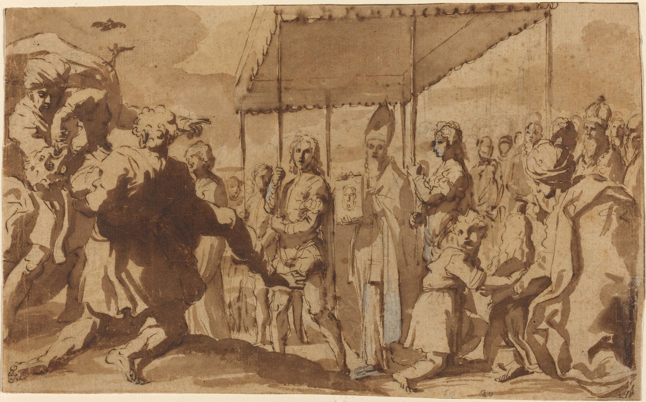 Uzdravení posedlého chlapce v průvodu Volto Santo od Elisabetta Sirani