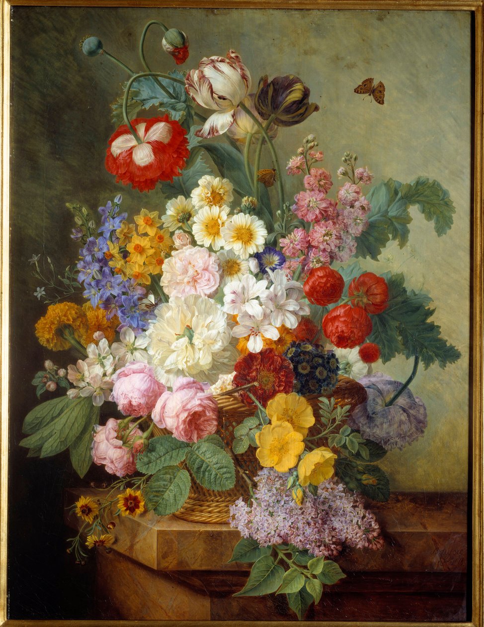 Květiny v rokajovém obraze od Elise Bruyere (1776-1842) 1836 Sun. 0,84x0,64 m Rouen, musee des Beaux Arts - Květiny ve skále. Obraz Elise Bruyere (1776-1842) od Elise Bruyere