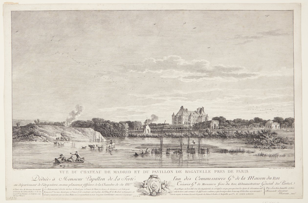 Pohled na Château de Madrid a Pavillon de Bagatelle (Vue du Chateau de Madrid et du Pavillon de Bagatelle pres de Paris) od Elise Saugrain