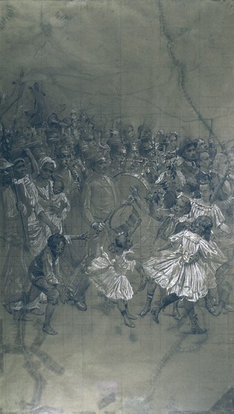Hudební skupina - Karikatura k přenosu velkého rouška Městského divadla v Rio de Janeiru od Eliseu Visconti