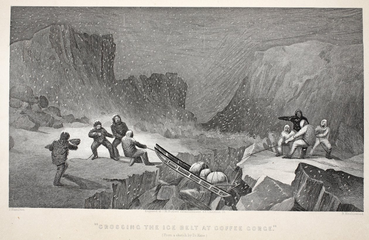 Crossing the Ice Belt at Coffee Gorge, ilustrace z „Druhé Grinnellovy expedice při hledání sira Johna Franklina...“, 1856 od Elisha Kane