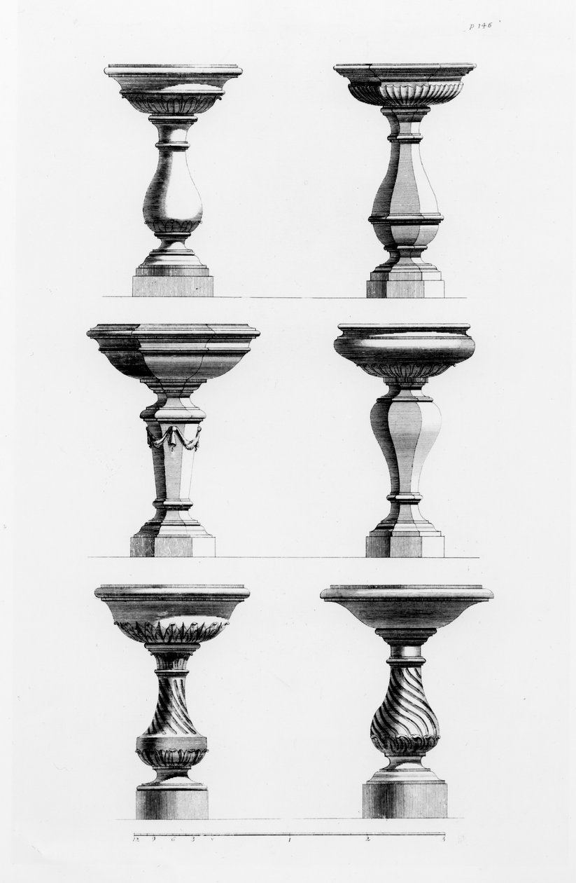 Návrhy na urny v antickém vkusu z knihy A Book of Architecture od Jamese Gibbse (1682-1754), vydané v roce 1739 (viz také 171987) od Elisha Kirkall