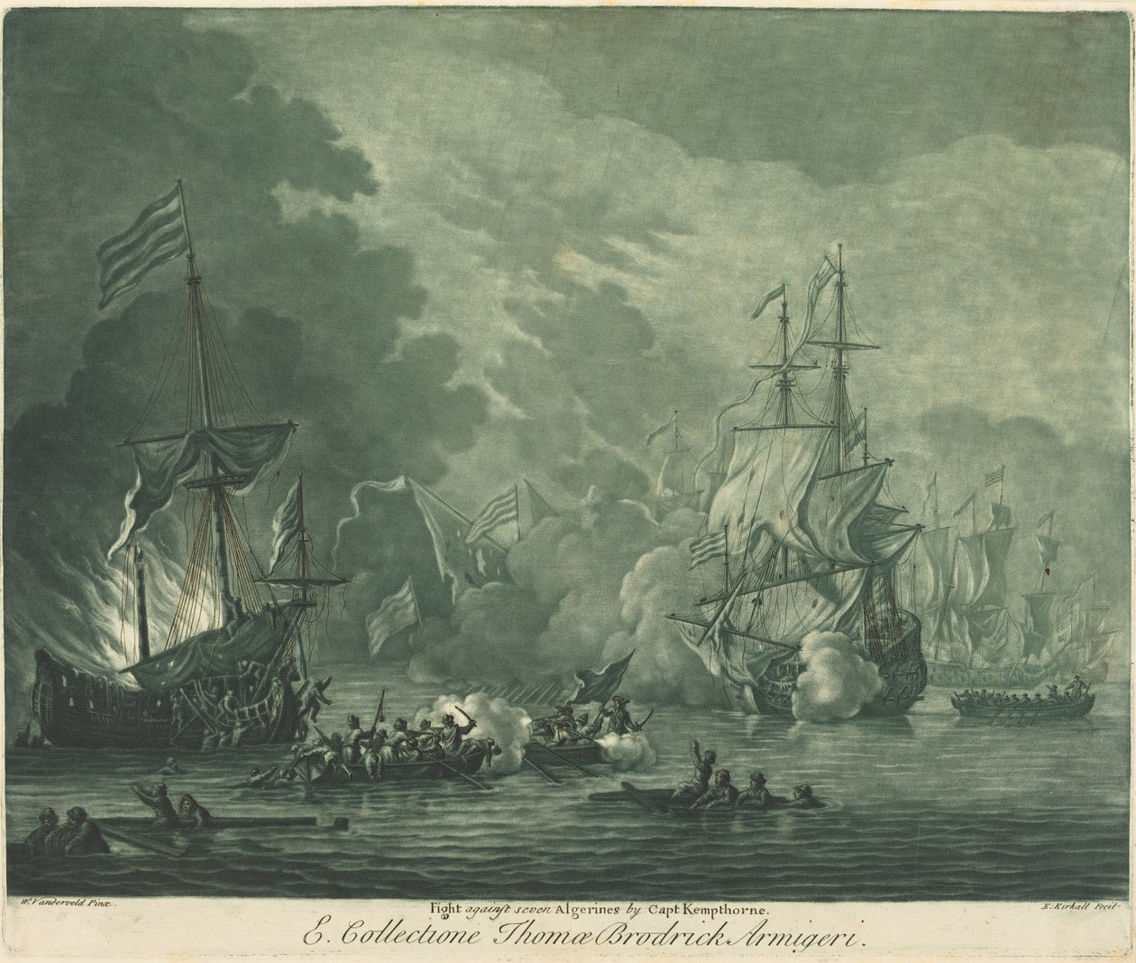 Bojujte proti sedmi Algerinům od Elisha Kirkall after Willem van de Velde the Elder