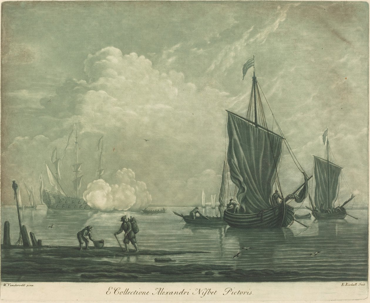 Přepravní scéna ze sbírky Alexandra Nisbita od Elisha Kirkall after Willem van de Velde the Elder