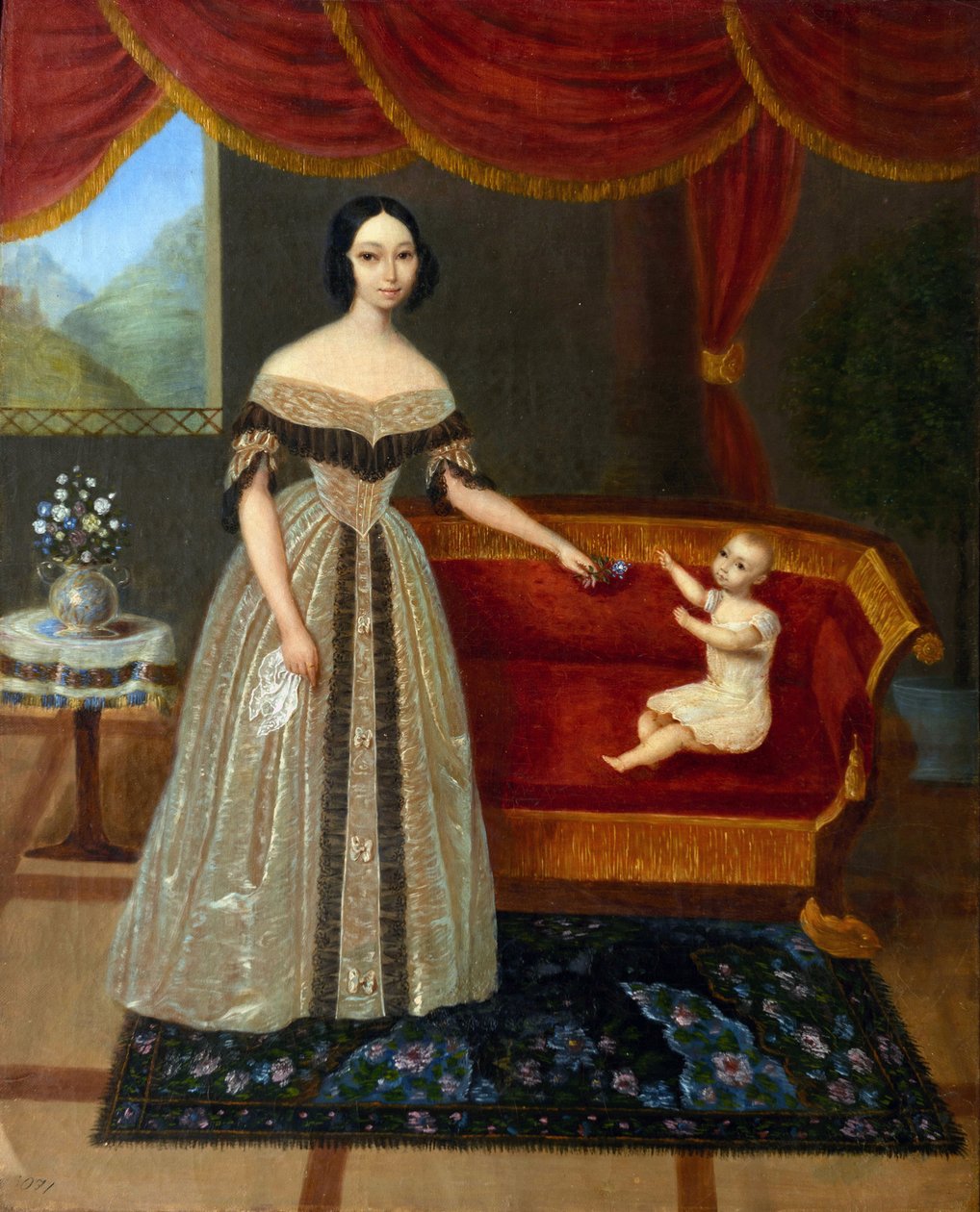 Portrét Elizavety Andreevny Yurievich (1809-1858) se synem Nikolai (narozen 1837), Anonym. Olej na plátně od Elizabeta Andreevna Yurievich