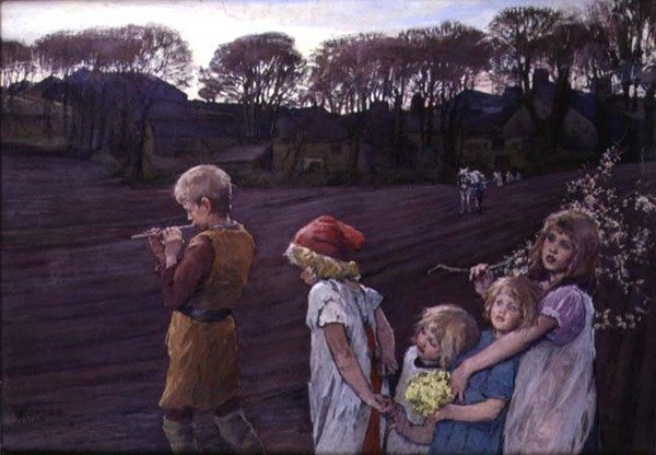 Krysař, alegorie jara (olej na plátně) od Elizabeth Adela Stanhope Forbes
