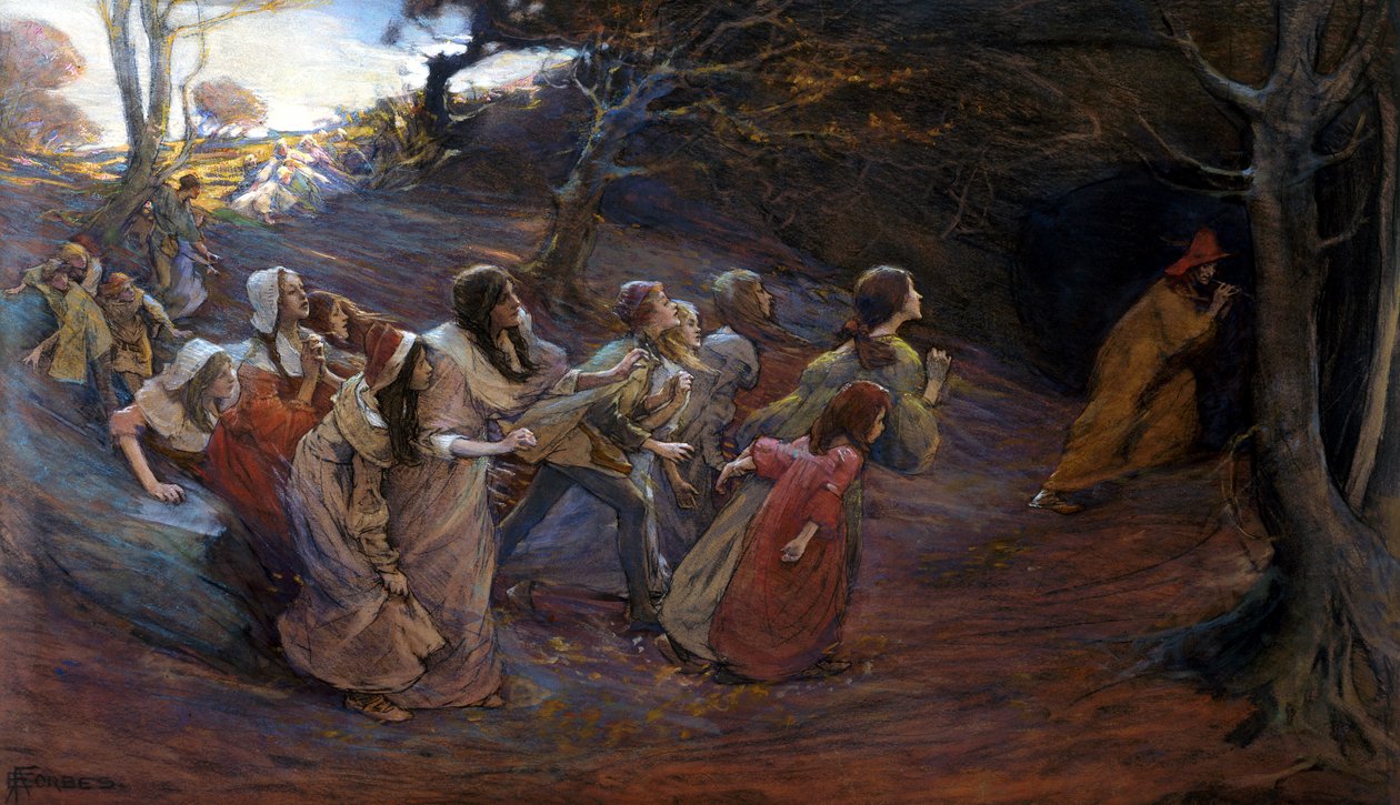 Krysař z Hamelnu (kombinovaná média na papíře) od Elizabeth Adela Stanhope Forbes