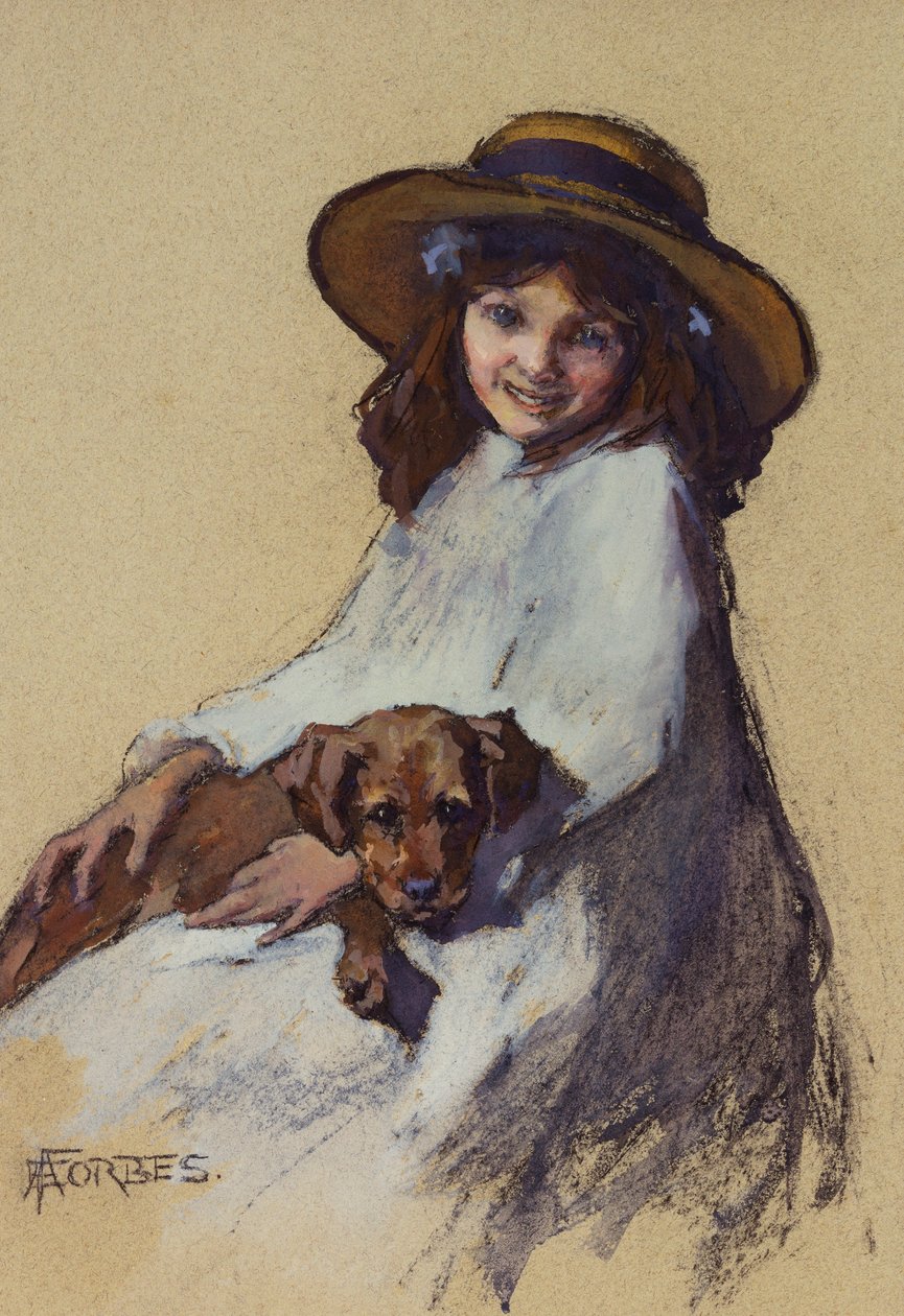 Mladá dívka se svým štěnětem od Elizabeth Adela Stanhope Forbes