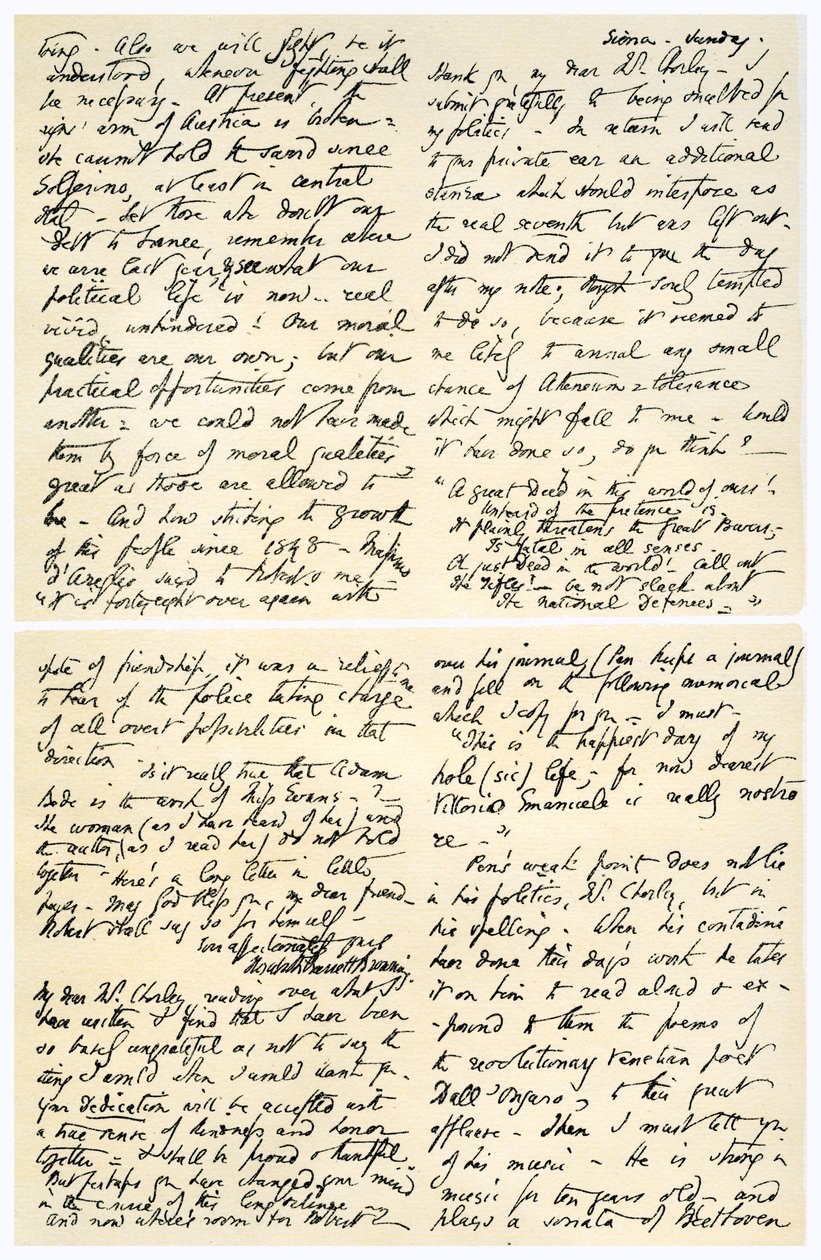Dopis od Elizabeth Barrett Browning Henry F Chorley, 1859. od Elizabeth Barrett