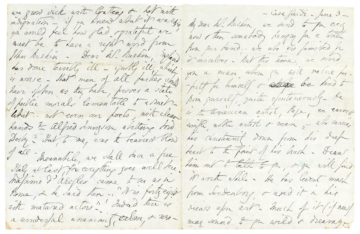 Autogram dopis Johnu Ruskinovi, Casa Giudi, Florencie, 3. června 1859 od Elizabeth Browning