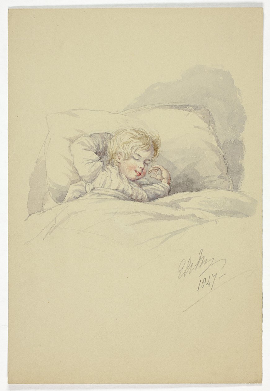 Dítě spí (recto) a rybáři na přístavišti (na druhou stranu) od Elizabeth Murray