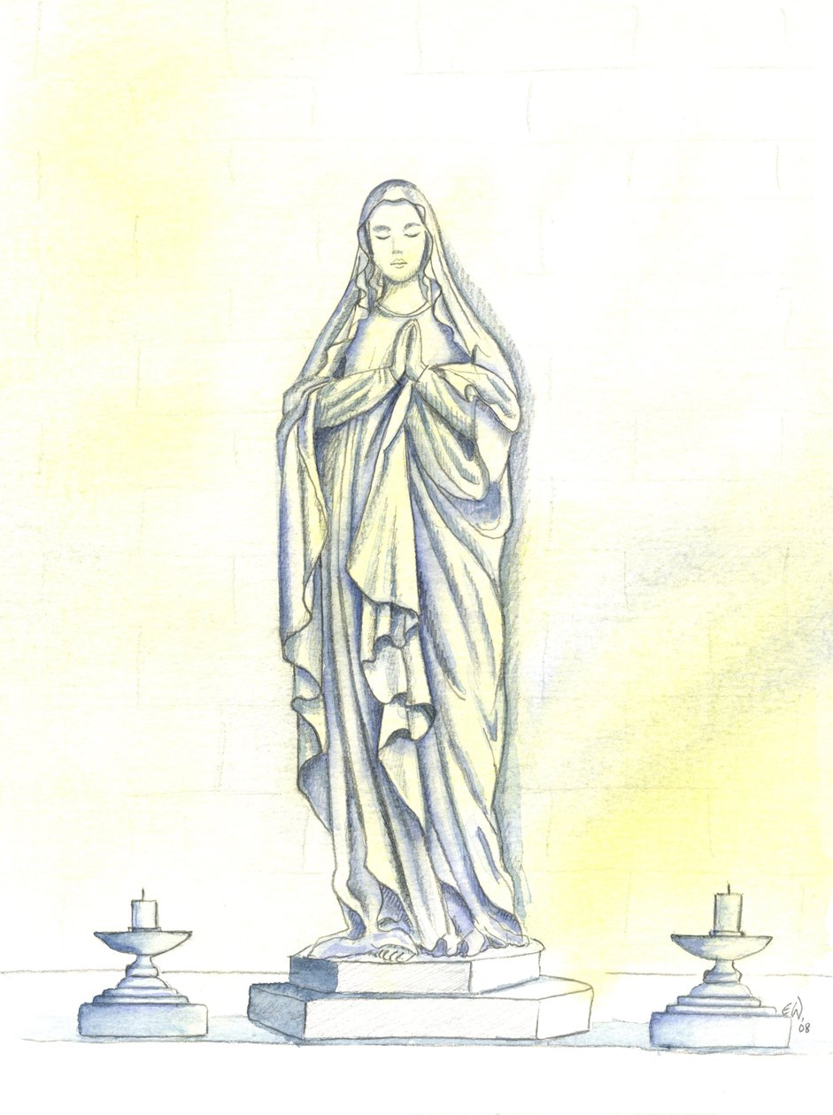 Socha Blahoslavené Panny Marie, 2001 (w/c na papíře) od Elizabeth Wang