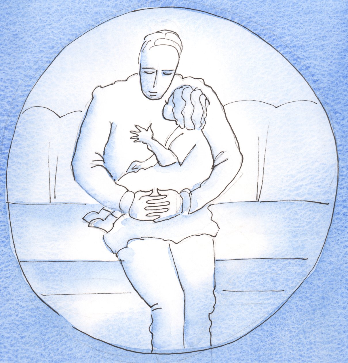 Opravdová kontemplující zůstává blízko Bohu, když dítě s otcem položí hlavu na jeho hruď a zvedne hlavu, aby jen promluvila, 2003 (bez papíru) od Elizabeth Wang