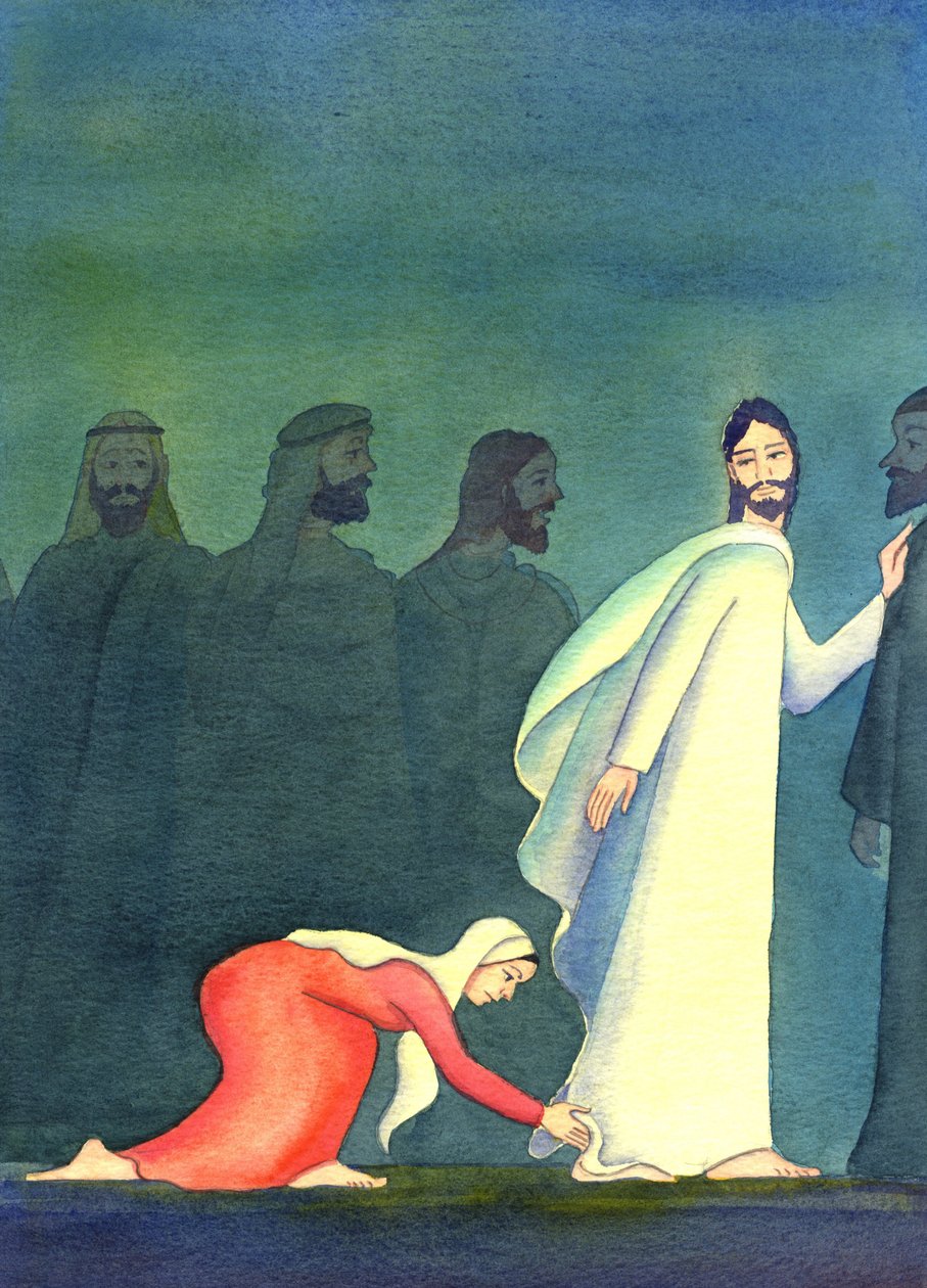 Žena si pomyslela: „Pokud se mohu jen dotknout lemu Jeho oděvu, budu uzdravena“, 2001 (bez papíru) od Elizabeth Wang