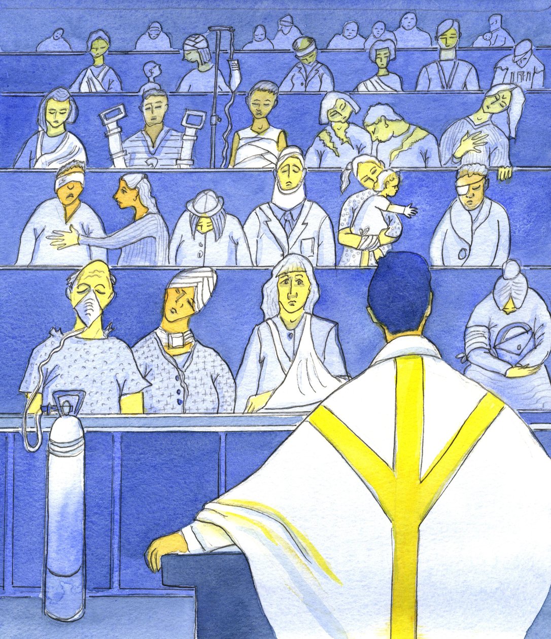 Když se kněz dívá na svou kongregaci, připravuje se na kázání a vyučování na mši, měl by si vzpomenout, jak jsou potřební, 2001 (bez papíru) od Elizabeth Wang