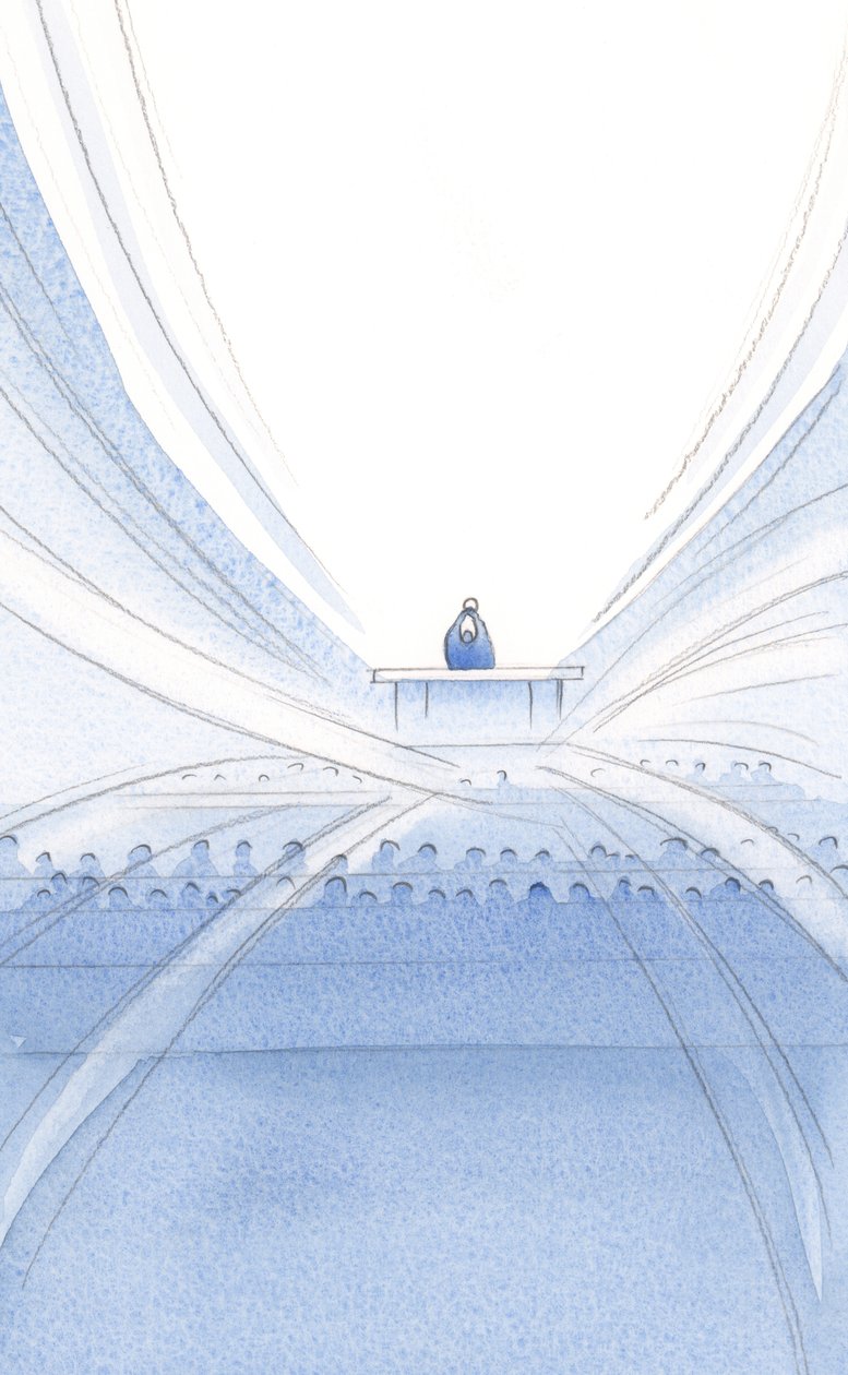 Při mši obětuje Kristus, ve světle a nádheře, uprostřed Jeho tiché a neviditelné společnosti., 2001 (bez papíru) od Elizabeth Wang