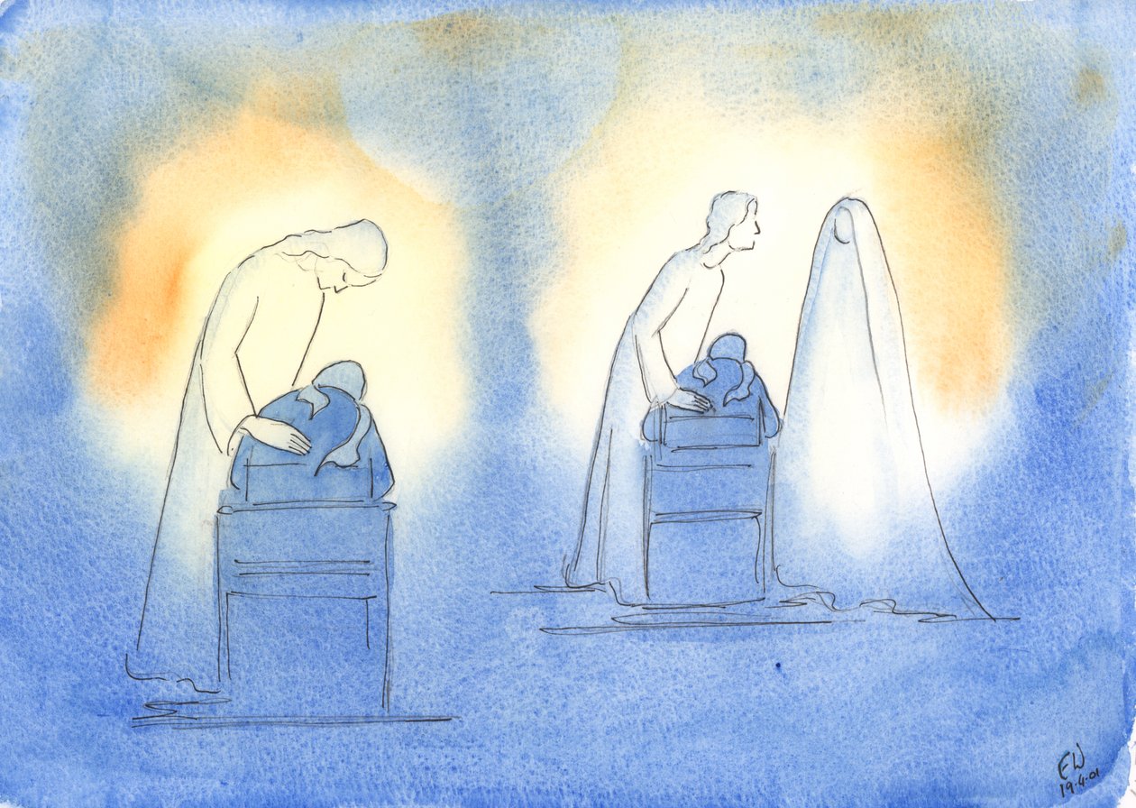 Kristus a Jeho matka jsou potěšeni, kdykoli se na ně obracíme s jednoduchostí a důvěrou dítěte, 2003 (bez papíru) od Elizabeth Wang